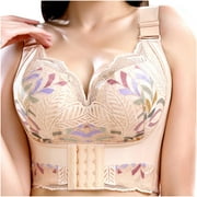 Huuilaibazoo Women's Plus Size Jacquard Longline Bra Front Closure Back Buckle Posture Correction Bra Push Up Lace Bustier